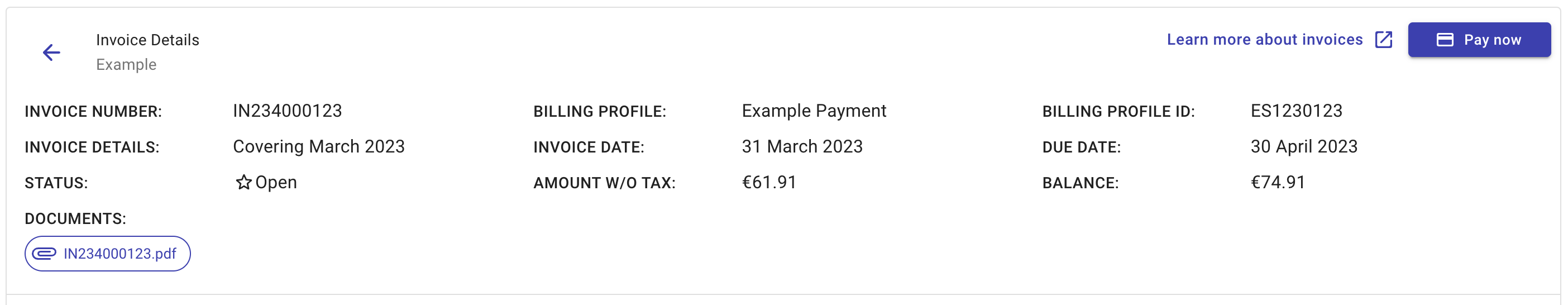 The main Invoices page.
