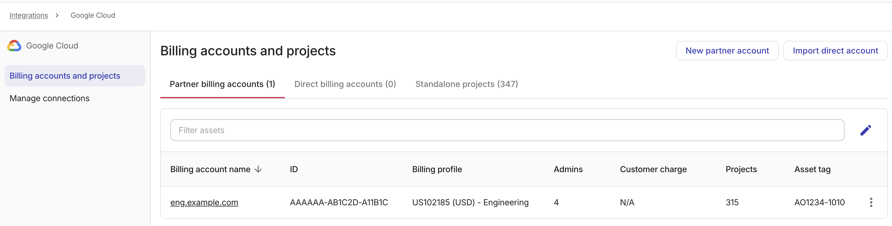 Google Cloud assets page