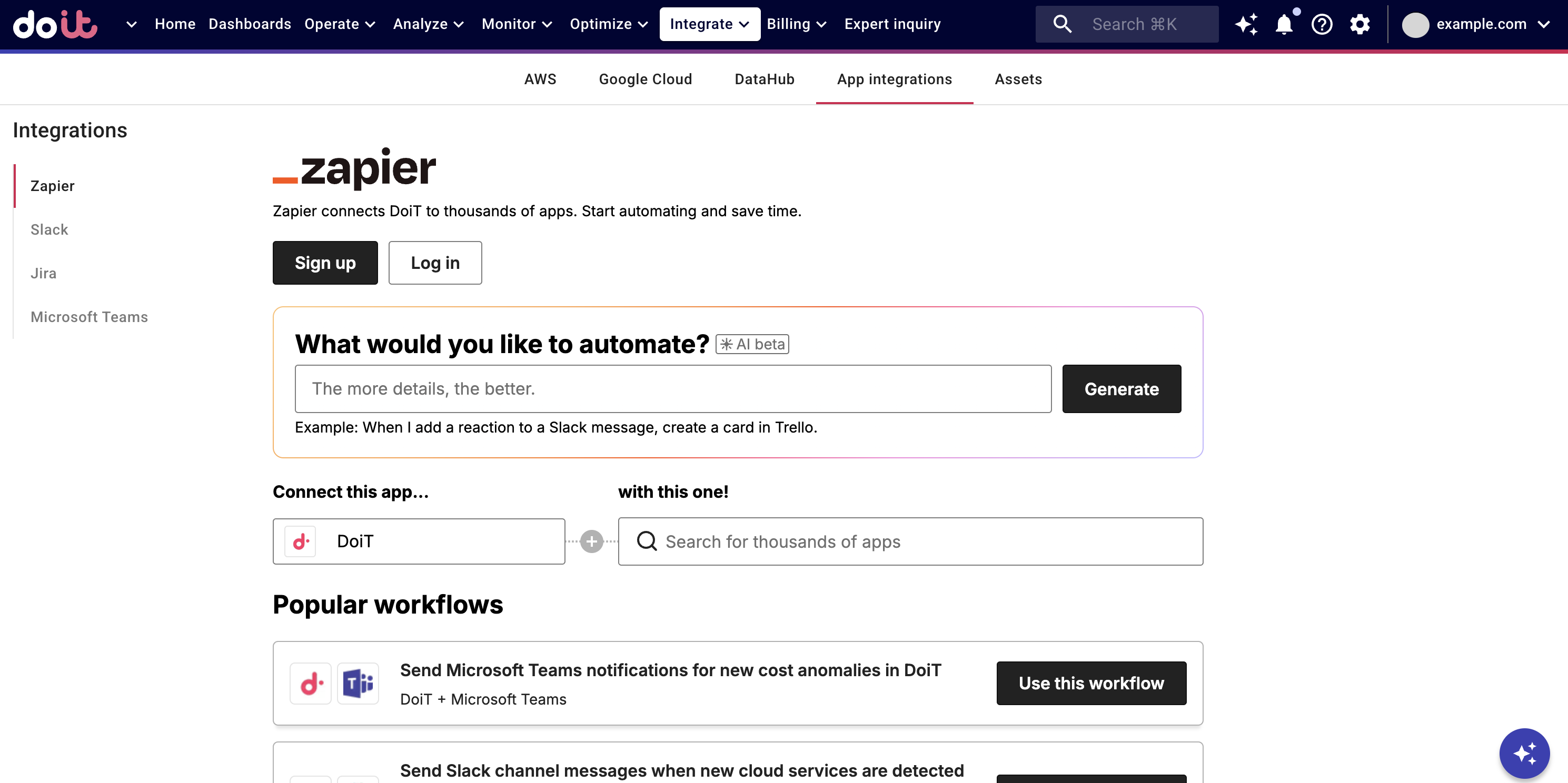 Zapier integration in DoiT console