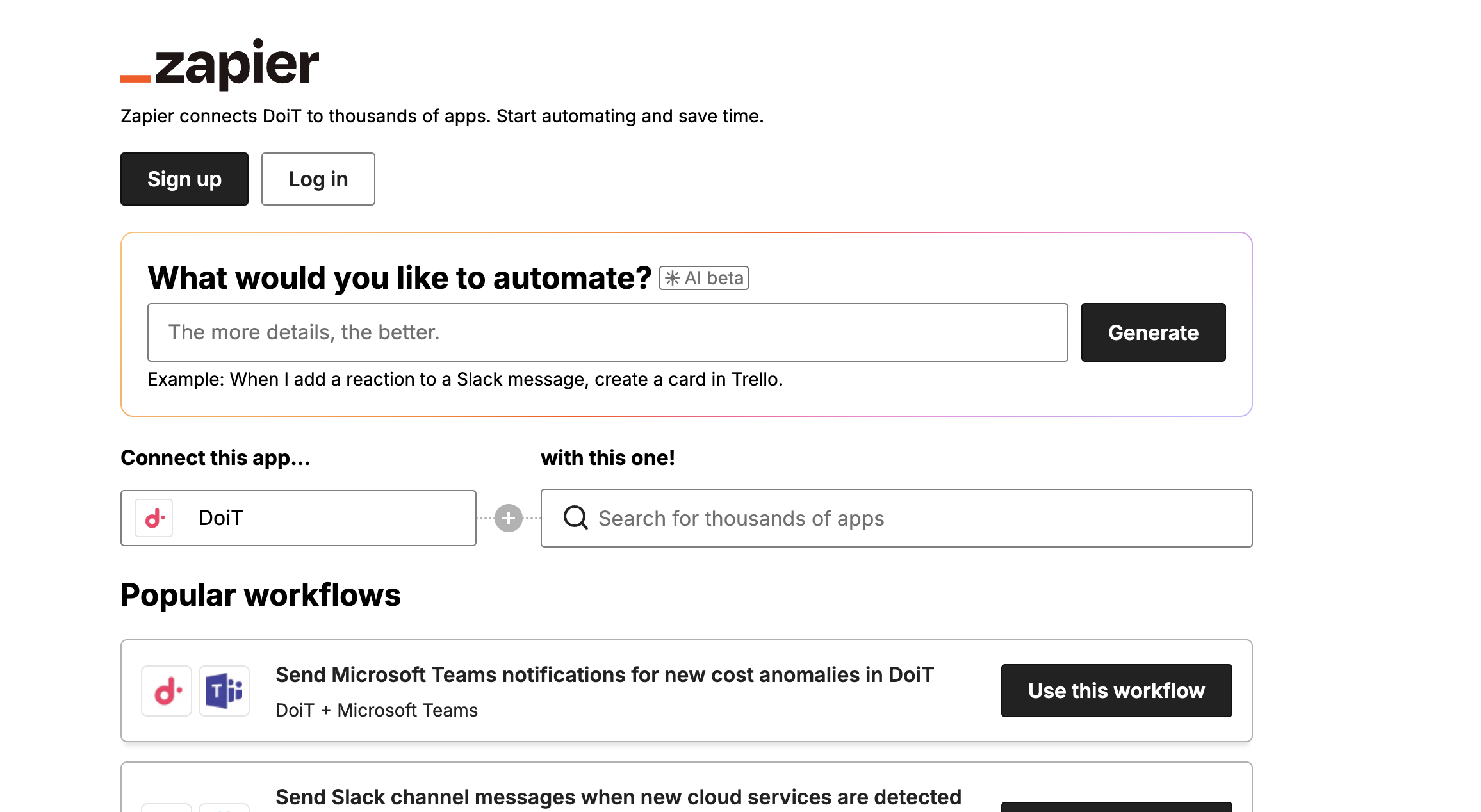 DoiT コンソールでの Zapier 連携