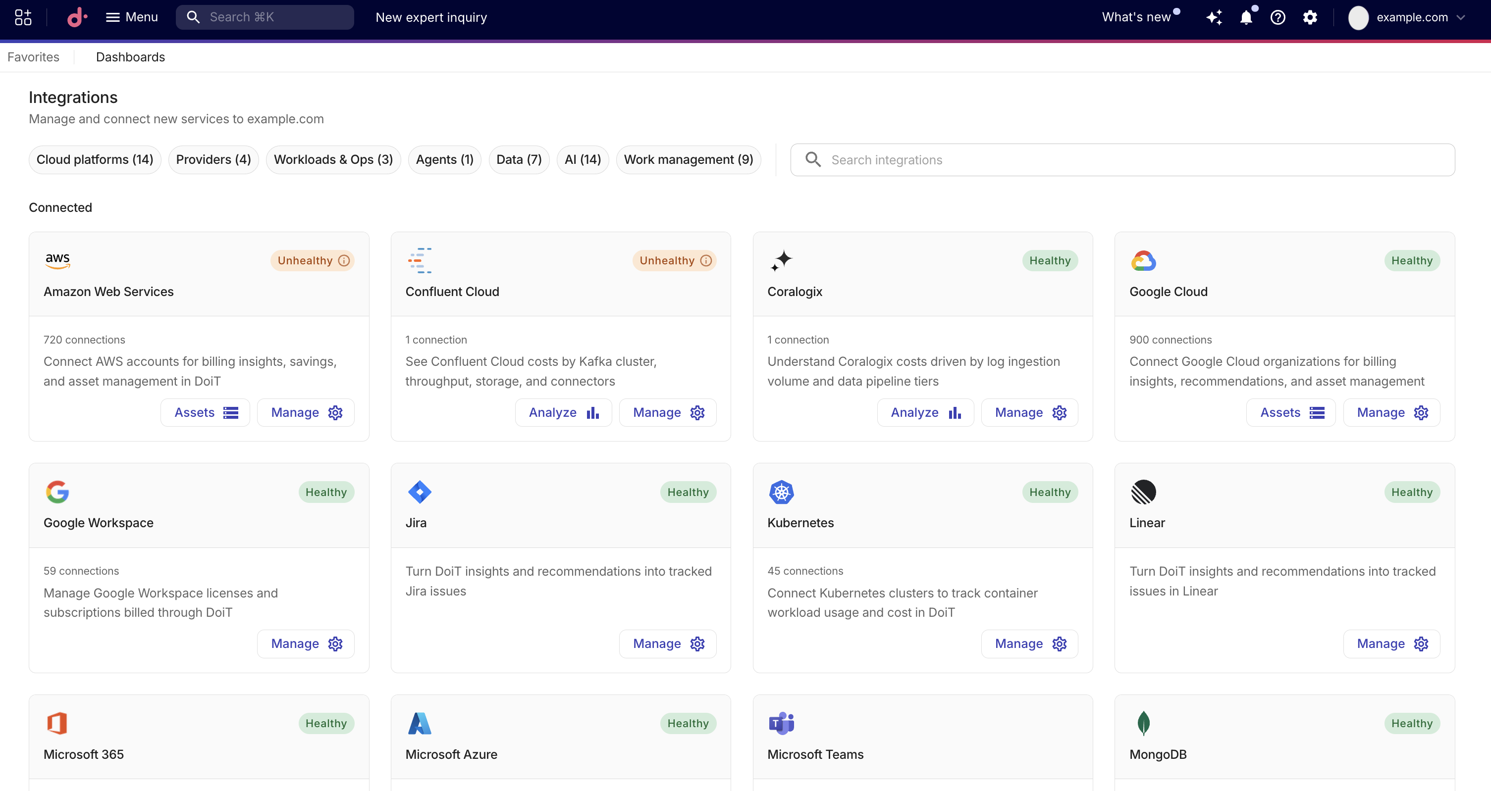 The Integrations catalog page.