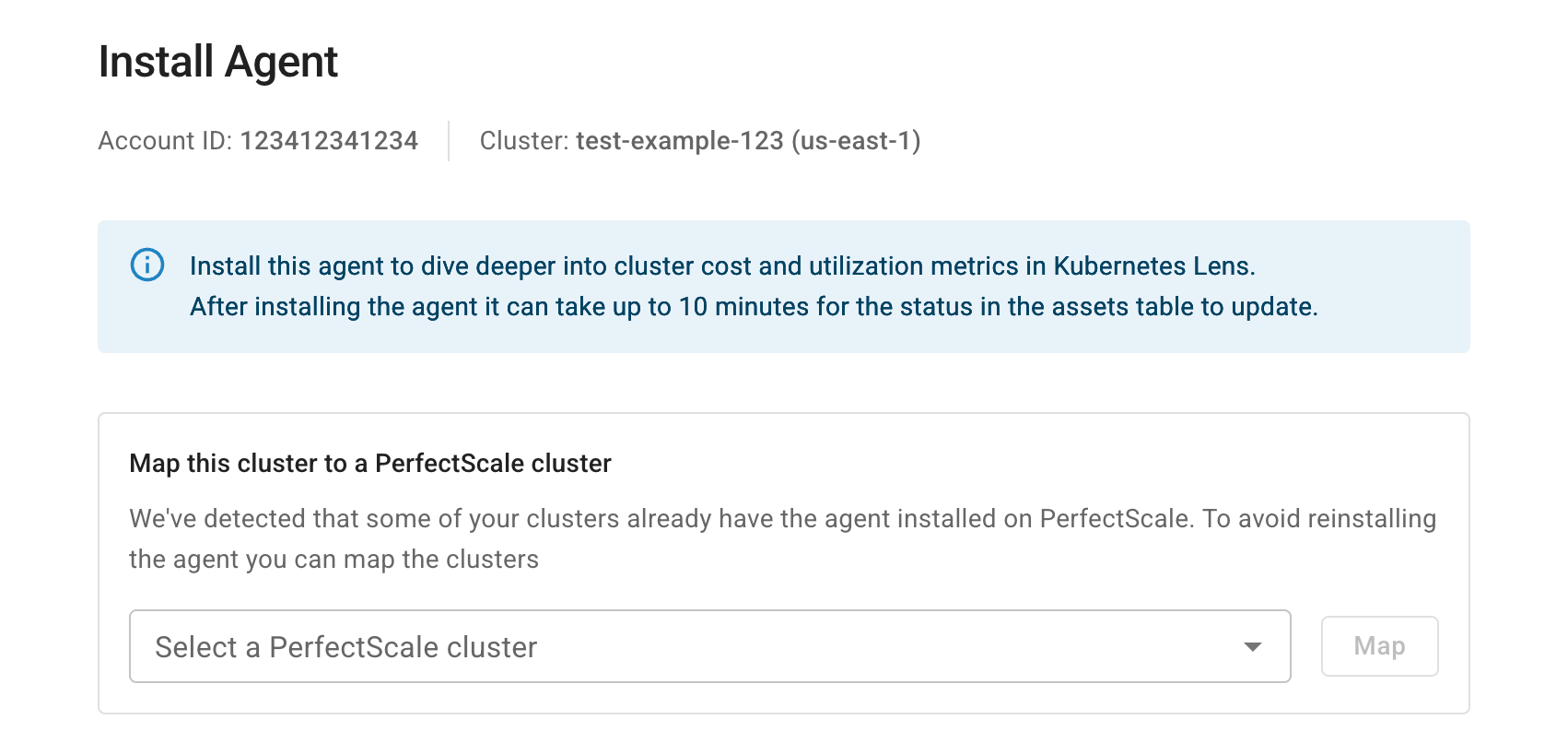 Kubernetes onboard - install agent: map cluster