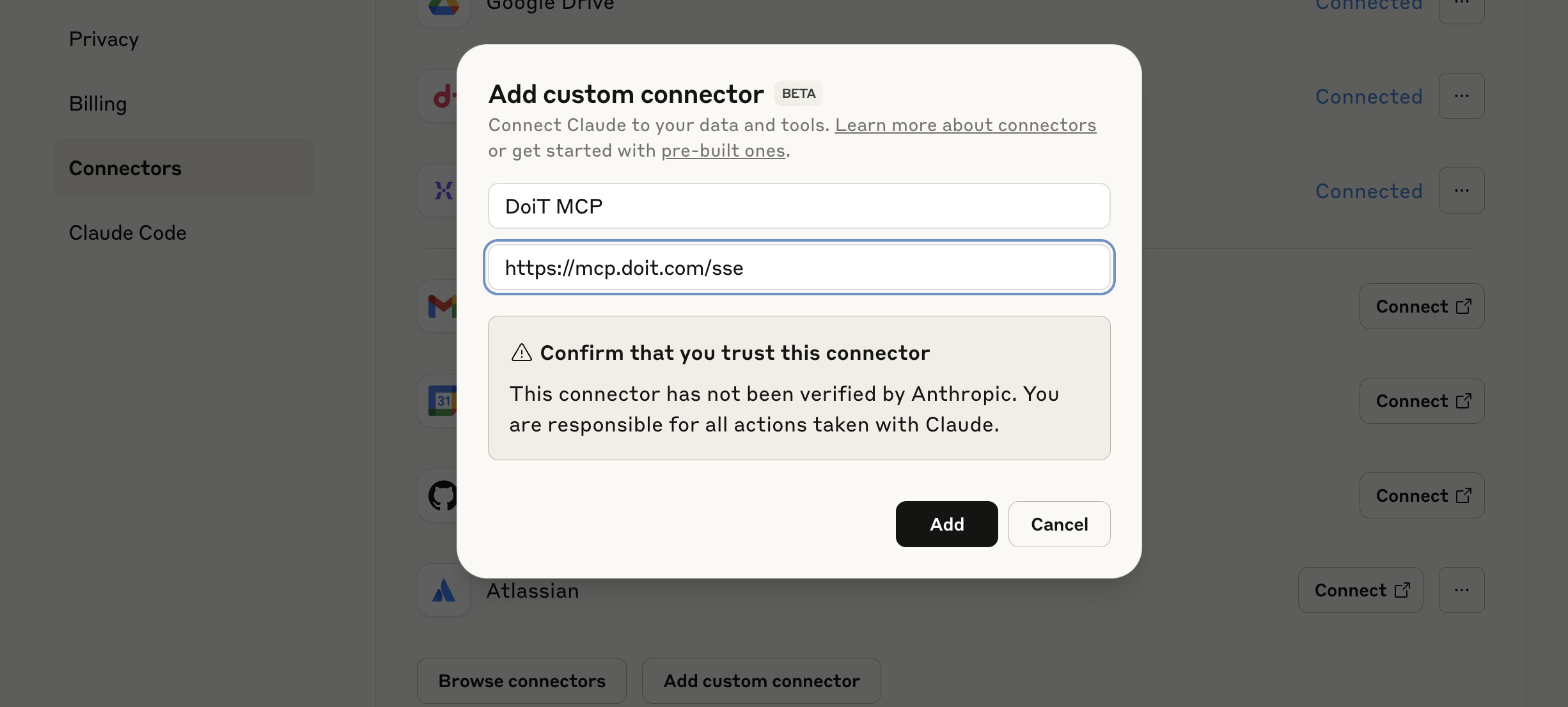 DoiT MCP server integrations details to DoiT MCP server