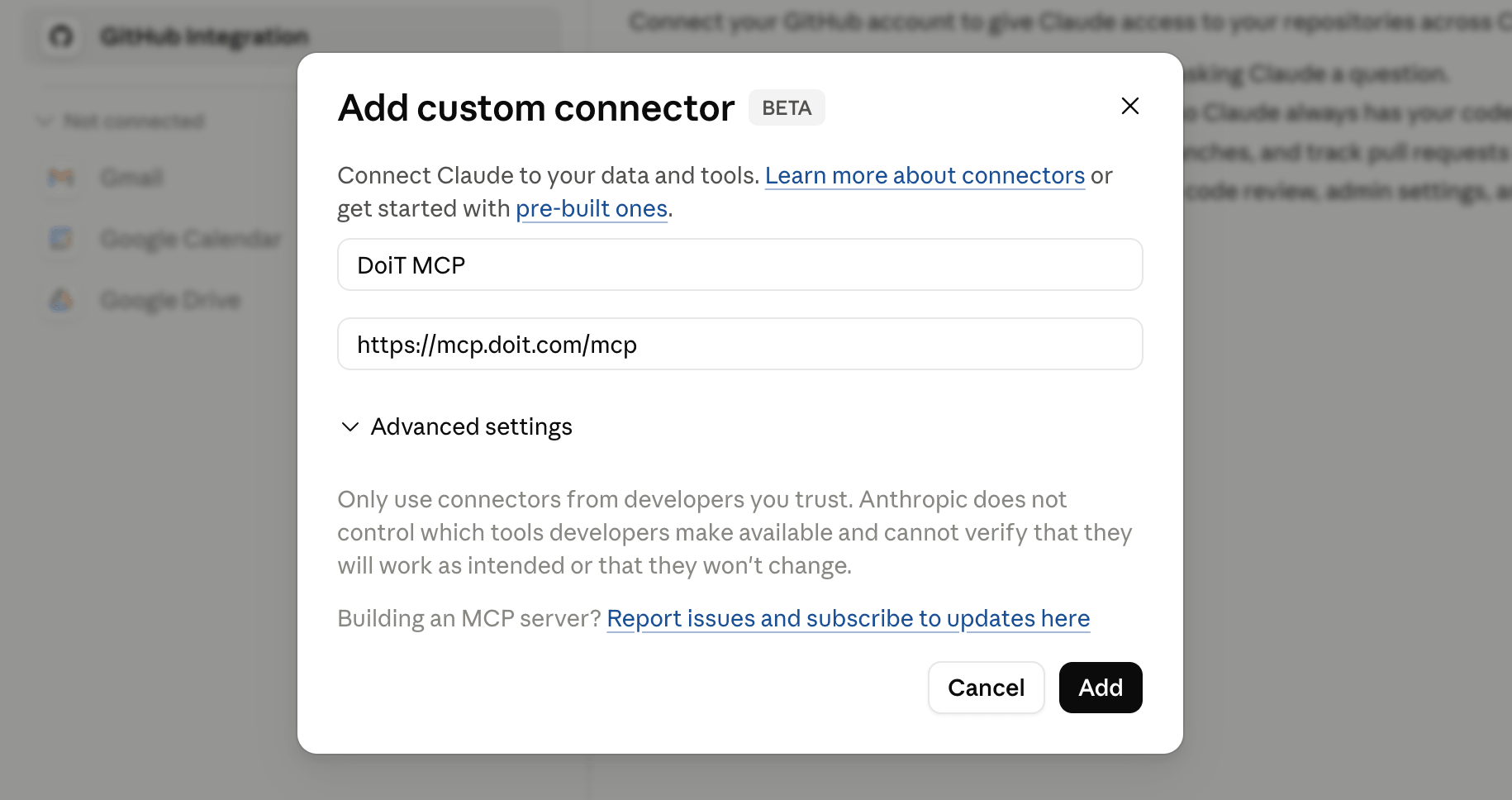 DoiT MCP server integrations details to DoiT MCP server