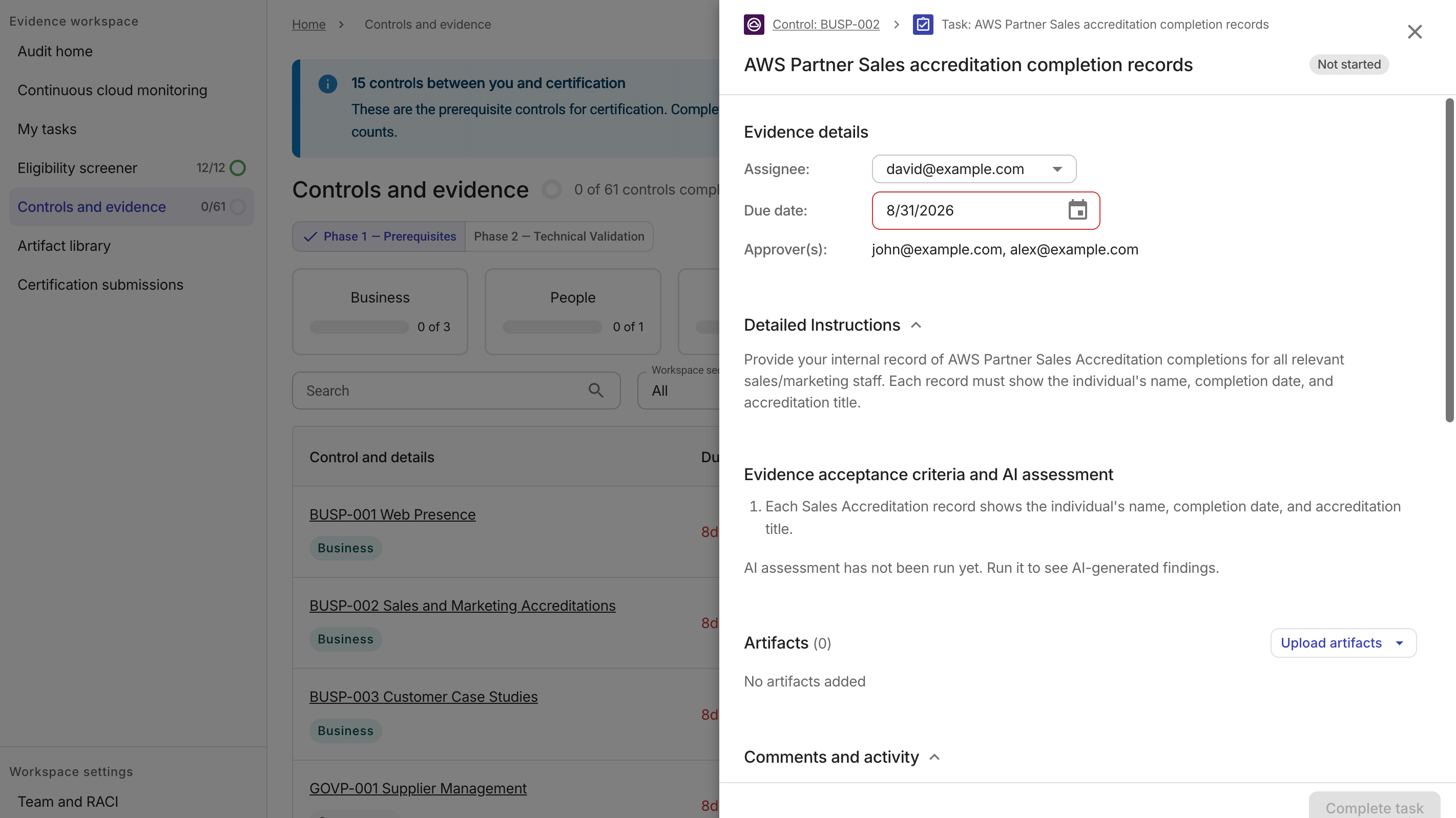 MSP evidence task detail side panel