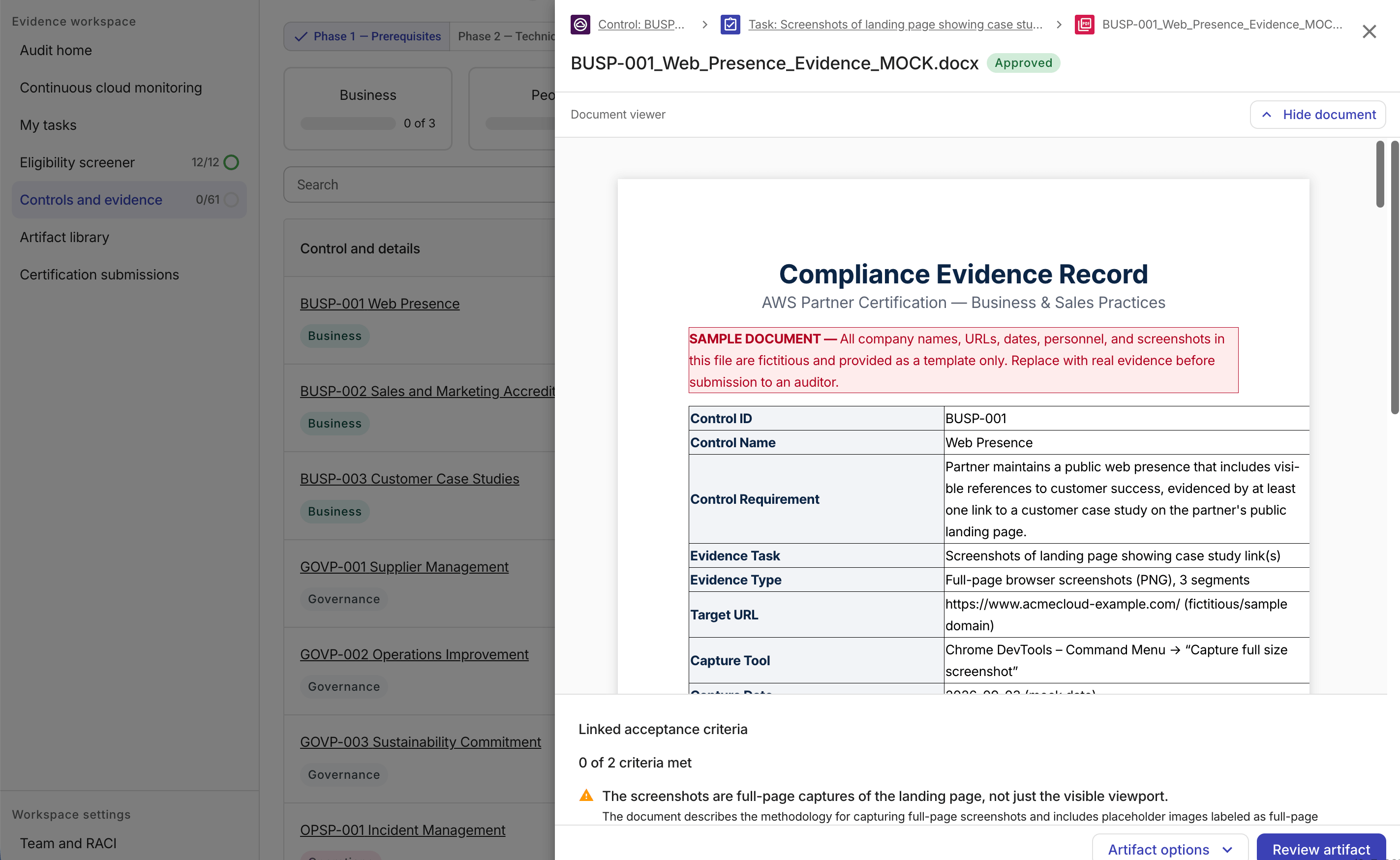 MSP evidence task detail - View artifact