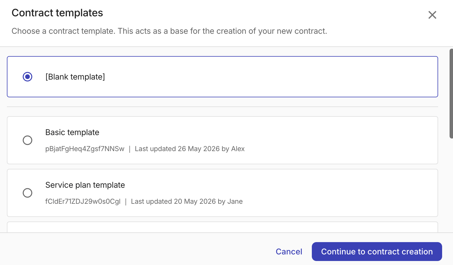 Contracts - Choose contract template