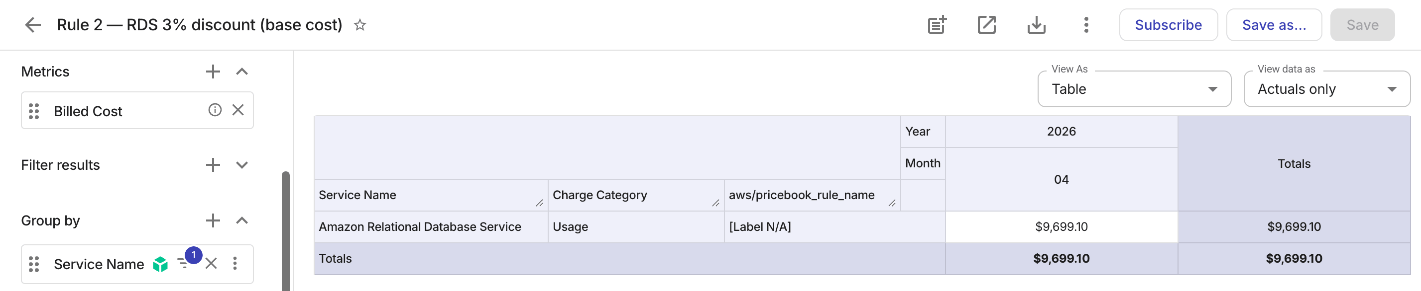 Contract rule application - Price book rule 2: base cost