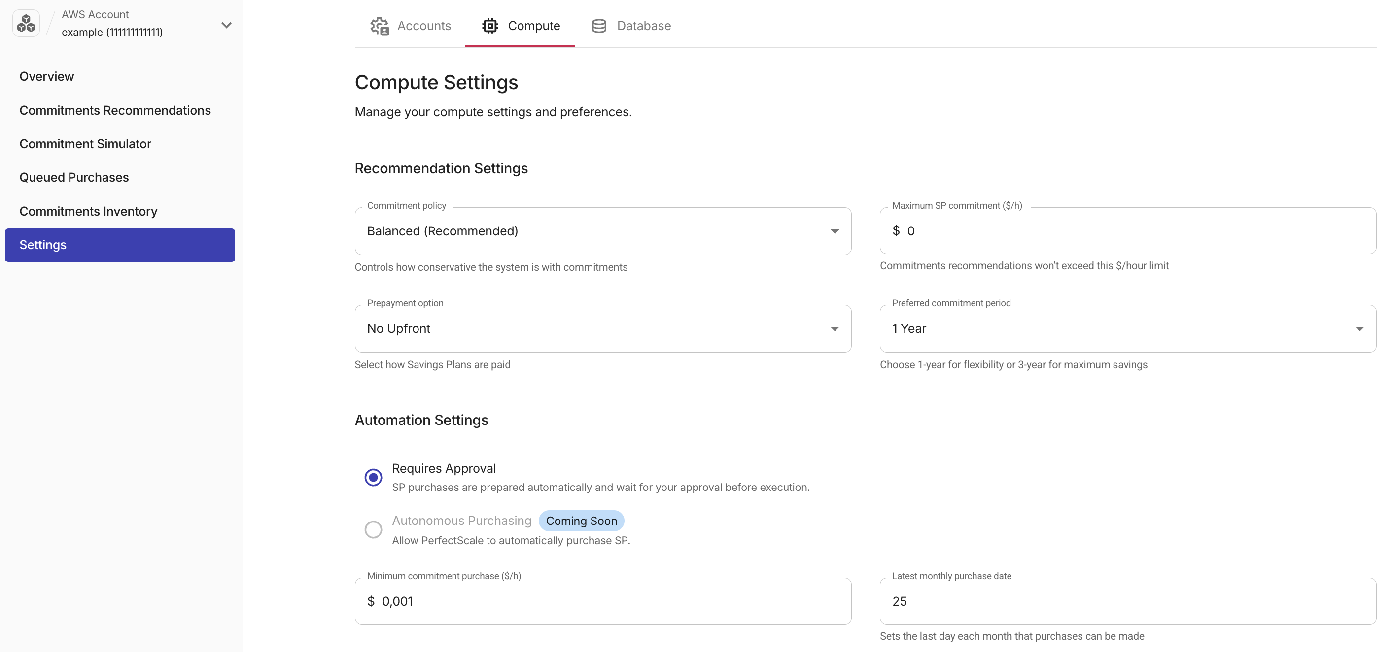 Settings tab