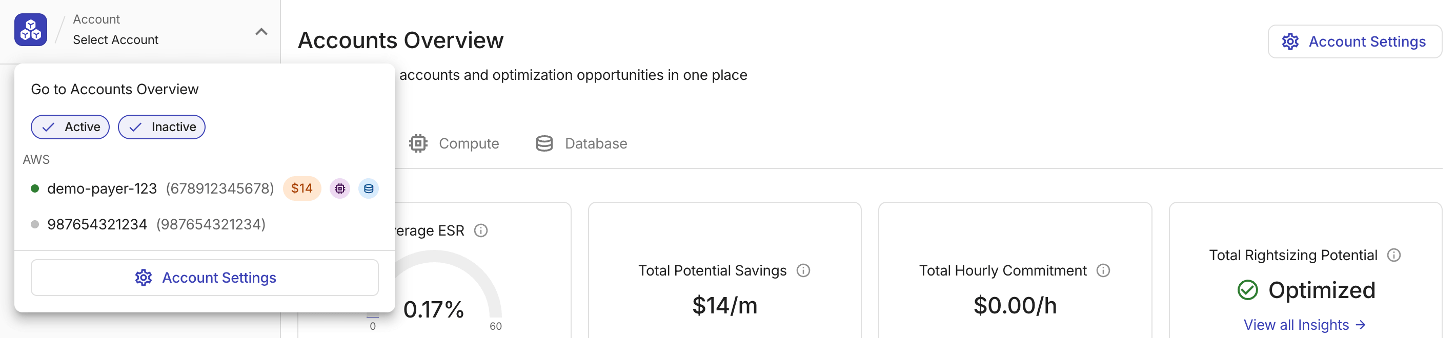 Accounts settings navigation