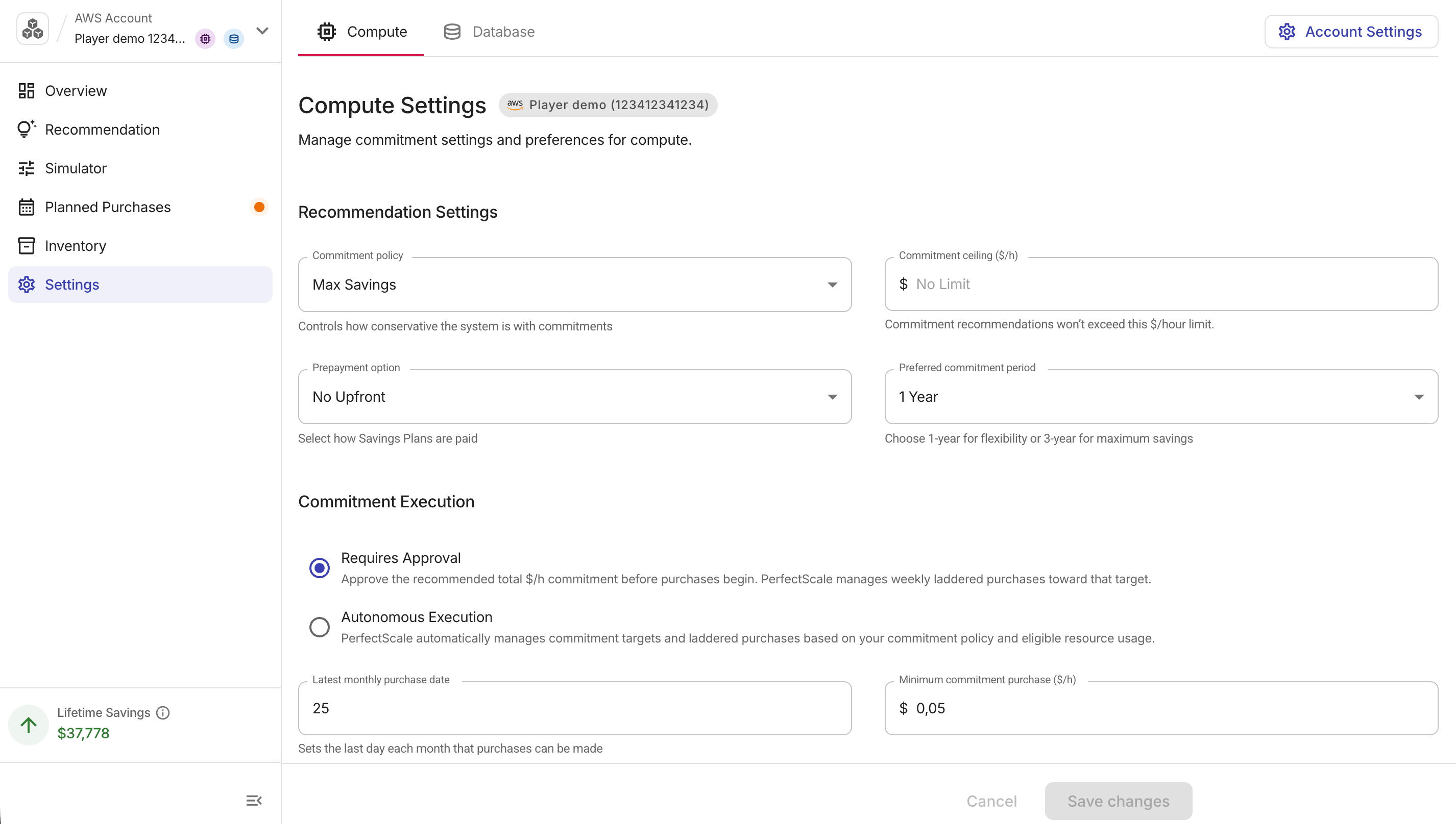 Compute settings